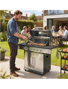 Outsunny 6 Burner Liquid Propane Gas BBQ Grill, Outdoor Portable Gas Barbecue Grill with Warming Rack, Side Tables, Cabinet 2