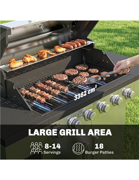 Outsunny 6 Burner Liquid Propane Gas BBQ Grill, Outdoor Portable Gas Barbecue Grill with Warming Rack, Side Tables, Cabinet - pic 182618 | FastDaddyshop