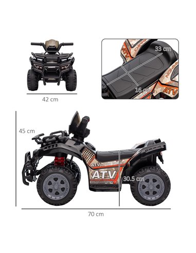 HOMCOM Kids Ride-on Four Wheeler ATV Car with Real Working Headlights, 6V Battery Powered Motorcycle for 18-36 Months, Black