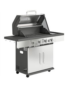 Outsunny 4+1 Burner Gas BBQ Grill, Portable Gas Barbecue Grill with Side Burner, Warming Rack, Side Shelf, Storage Cabinet