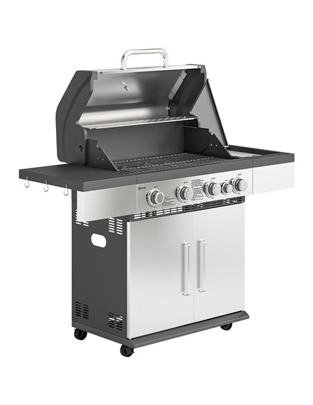 Outsunny 4+1 Burner Gas BBQ Grill, Portable Gas Barbecue Grill with Side Burner, Warming Rack, Side Shelf, Storage Cabinet - pic 182624 | FastDaddyshop