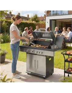 Outsunny 4+1 Burner Gas BBQ Grill, Portable Gas Barbecue Grill with Side Burner, Warming Rack, Side Shelf, Storage Cabinet 2