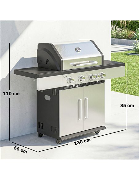 Outsunny 4+1 Burner Gas BBQ Grill, Portable Gas Barbecue Grill with Side Burner, Warming Rack, Side Shelf, Storage Cabinet - pic 182626 | FastDaddyshop