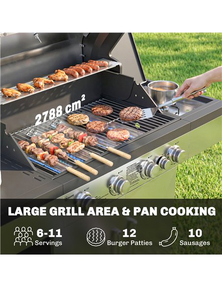 Outsunny 4+1 Burner Gas BBQ Grill, Portable Gas Barbecue Grill with Side Burner, Warming Rack, Side Shelf, Storage Cabinet - pic 182627 | FastDaddyshop