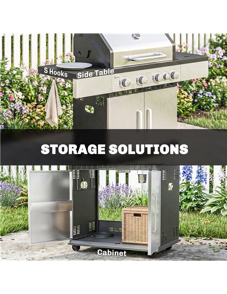 Outsunny 4+1 Burner Gas BBQ Grill, Portable Gas Barbecue Grill with Side Burner, Warming Rack, Side Shelf, Storage Cabinet - pic 182629 | FastDaddyshop