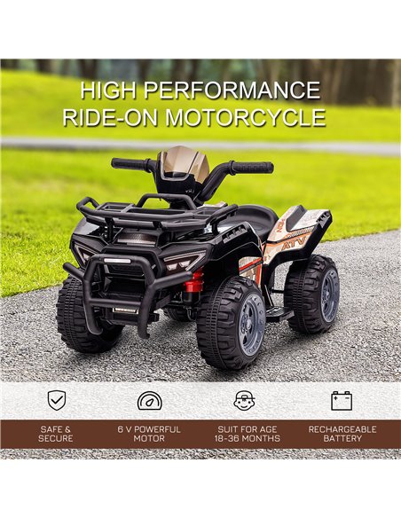 HOMCOM Kids Ride-on Four Wheeler ATV Car with Real Working Headlights, 6V Battery Powered Motorcycle for 18-36 Months, Black - pic 18263 | FastDaddyshop