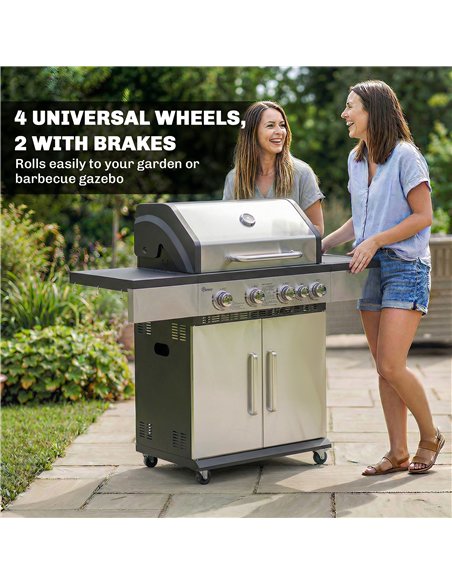 Outsunny 4+1 Burner Gas BBQ Grill, Portable Gas Barbecue Grill with Side Burner, Warming Rack, Side Shelf, Storage Cabinet - pic 182631 | FastDaddyshop