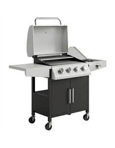 Outsunny 4+1 Burner Gas BBQ Grill with Side Burner, 14.5 kW Steel Portable Gas Barbecue Grill with Built-in Thermometer, Lid