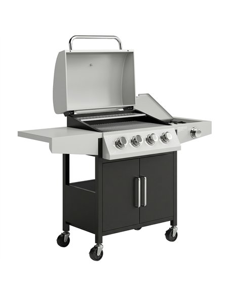 Outsunny 4+1 Burner Gas BBQ Grill with Side Burner, 14.5 kW Steel Portable Gas Barbecue Grill with Built-in Thermometer, Lid - pic 182633 | FastDaddyshop
