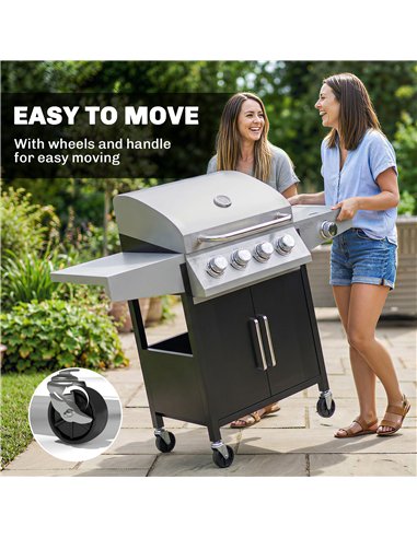 Outsunny 4+1 Burner Gas BBQ Grill with Side Burner, 14.5 kW Steel Portable Gas Barbecue Grill with Built-in Thermometer, Lid