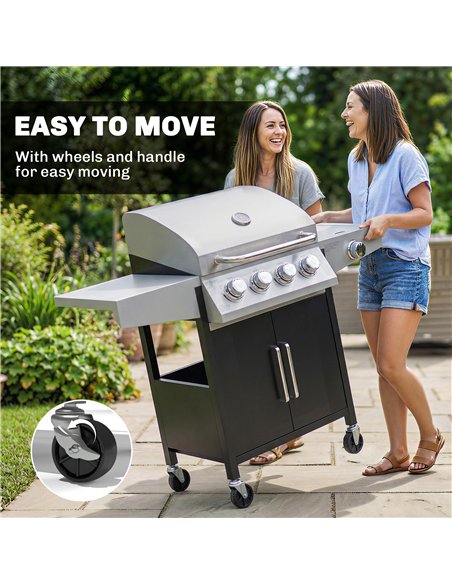 Outsunny 4+1 Burner Gas BBQ Grill with Side Burner, 14.5 kW Steel Portable Gas Barbecue Grill with Built-in Thermometer, Lid - pic 182639 | FastDaddyshop