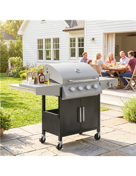 Outsunny 4+1 Burner Gas BBQ Grill with Side Burner, 14.5 kW Steel Portable Gas Barbecue Grill with Built-in Thermometer, Lid - pic 182641 | FastDaddyshop