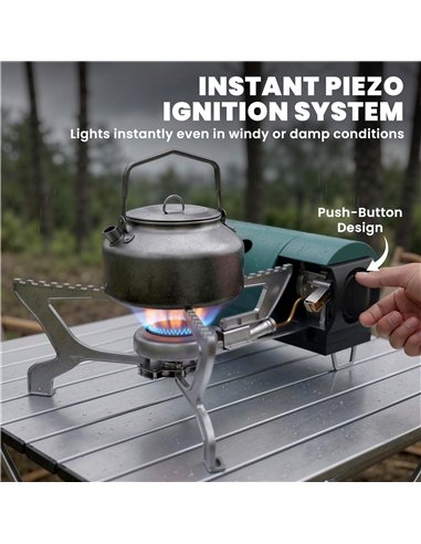 Outsunny 2670W Foldable Camping Stove with Safety Shut-Off, Piezo Ignition Gas Stove with Carry Bag, Green