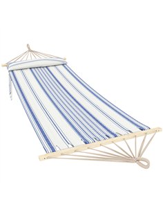Outsunny Cotton Hammock, Soft Portable Swing Sleeping w/ Headrest & Side Pocket, Blue and White