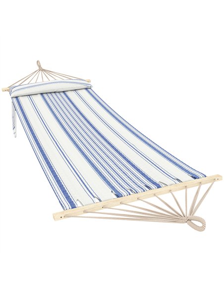 Outsunny Cotton Hammock, Soft Portable Swing Sleeping w/ Headrest & Side Pocket, Blue and White - pic 182669 | FastDaddyshop