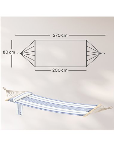 Outsunny Cotton Hammock, Soft Portable Swing Sleeping w/ Headrest & Side Pocket, Blue and White