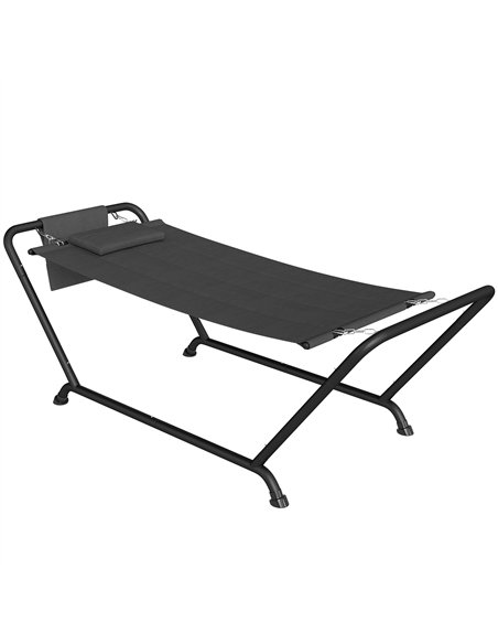 Outsunny Outdoor Hammock with Stand, Freestanding Hammock with Side Pocket, Headrest for Patio, Balcony, Porch, Dark Grey - pic 182678 | FastDaddyshop