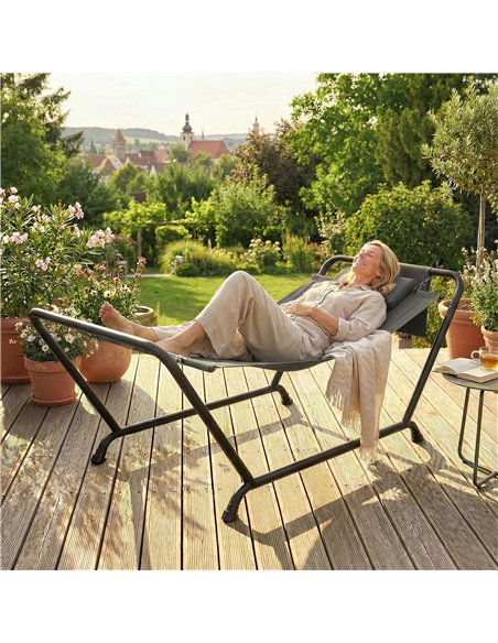 Outsunny Outdoor Hammock with Stand, Freestanding Hammock with Side Pocket, Headrest for Patio, Balcony, Porch, Dark Grey - pic 182679 | FastDaddyshop