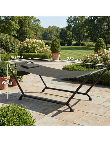 Outsunny Outdoor Hammock with Stand, Freestanding Hammock with Side Pocket, Headrest for Patio, Balcony, Porch, Dark Grey