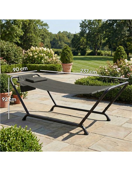 Outsunny Outdoor Hammock with Stand, Freestanding Hammock with Side Pocket, Headrest for Patio, Balcony, Porch, Dark Grey - pic 182680 | FastDaddyshop