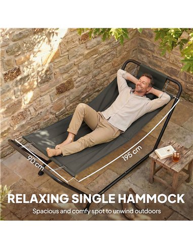 Outsunny Outdoor Hammock with Stand, Freestanding Hammock with Side Pocket, Headrest for Patio, Balcony, Porch, Dark Grey