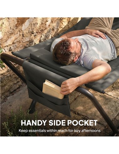 Outsunny Outdoor Hammock with Stand, Freestanding Hammock with Side Pocket, Headrest for Patio, Balcony, Porch, Dark Grey
