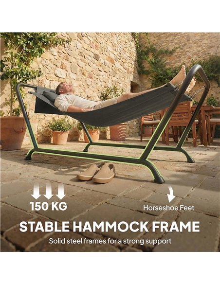 Outsunny Outdoor Hammock with Stand, Freestanding Hammock with Side Pocket, Headrest for Patio, Balcony, Porch, Dark Grey - pic 182685 | FastDaddyshop
