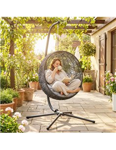 Outsunny Hanging Egg Chair Stand Only, Hammock Chair C-Stand with Hanging Chain, Black 2