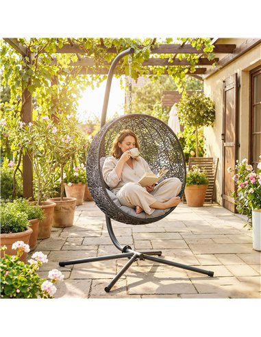 Outsunny Hanging Egg Chair Stand Only, Hammock Chair C-Stand with Hanging Chain, Black