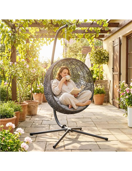 Outsunny Hanging Egg Chair Stand Only, Hammock Chair C-Stand with Hanging Chain, Black - pic 182688 | FastDaddyshop