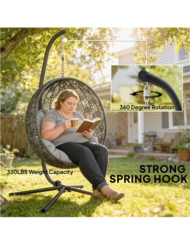 Outsunny Hanging Egg Chair Stand Only, Hammock Chair C-Stand with Hanging Chain, Black