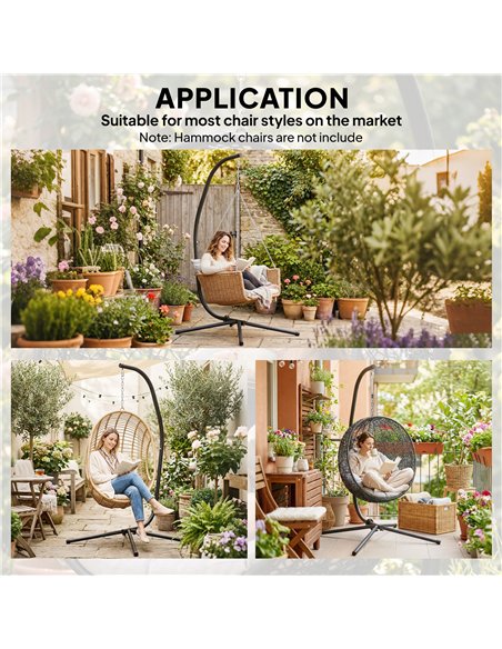 Outsunny Hanging Egg Chair Stand Only, Hammock Chair C-Stand with Hanging Chain, Black - pic 182692 | FastDaddyshop