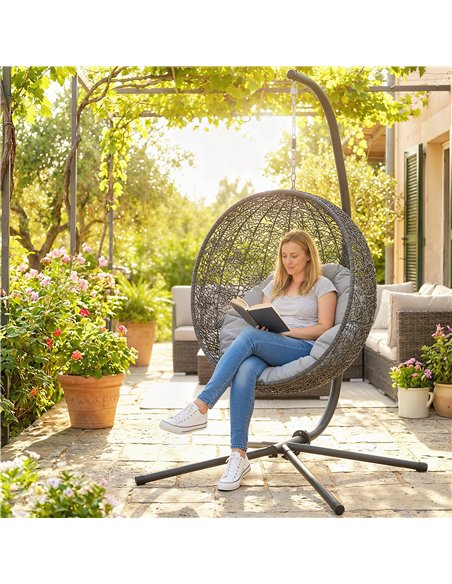 Outsunny Hanging Egg Chair Stand Only, Hammock Chair C-Stand with Hanging Chain, Black - pic 182695 | FastDaddyshop