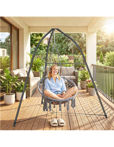 Outsunny Hammock Stand for Hanging Chair Adjustable Height Tripod Hammock Chair Stand Only with Chain, 150 kg Capacity, Black