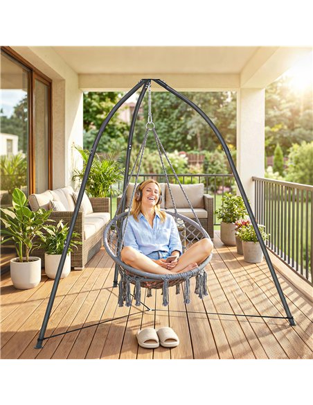 Outsunny Hammock Stand for Hanging Chair Adjustable Height Tripod Hammock Chair Stand Only with Chain, 150 kg Capacity, Black - pic 182697 | FastDaddyshop