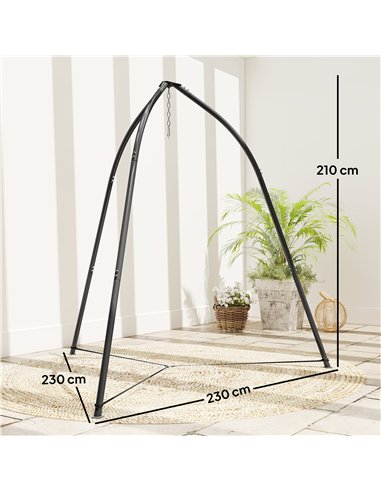 Outsunny Hammock Stand for Hanging Chair Adjustable Height Tripod Hammock Chair Stand Only with Chain, 150 kg Capacity, Black