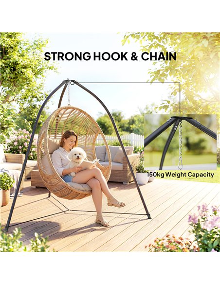 Outsunny Hammock Stand for Hanging Chair Adjustable Height Tripod Hammock Chair Stand Only with Chain, 150 kg Capacity, Black - pic 182700 | FastDaddyshop
