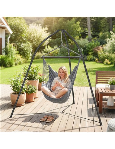 Outsunny Hammock Stand for Hanging Chair Adjustable Height Tripod Hammock Chair Stand Only with Chain, 150 kg Capacity, Black