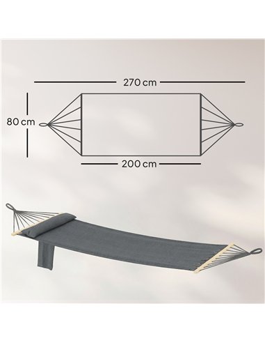 Outsunny Cotton Hammock, Soft Portable Swing Sleeping w/ Headrest & Side Pocket, Dark Grey
