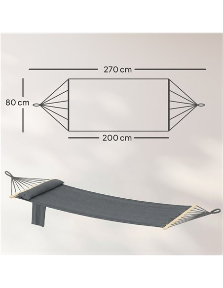Outsunny Cotton Hammock, Soft Portable Swing Sleeping w/ Headrest & Side Pocket, Dark Grey - pic 182707 | FastDaddyshop