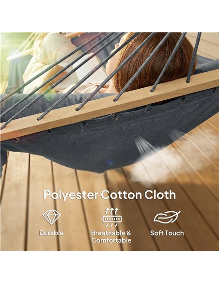 Outsunny Cotton Hammock, Soft Portable Swing Sleeping w/ Headrest & Side Pocket, Dark Grey - pic 182708 | FastDaddyshop