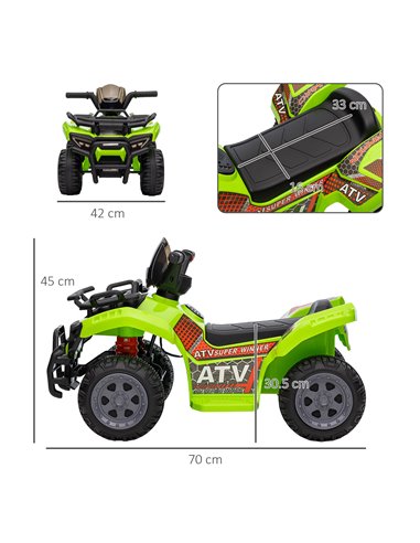 HOMCOM 18m+ Kids 6V Ride-on Four Wheeler ATV Car with Real Working Headlights, Green