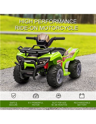 HOMCOM 18m+ Kids 6V Ride-on Four Wheeler ATV Car with Real Working Headlights, Green