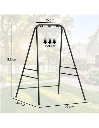 Outsunny Hammock Chair Stand Only, 150KG Load Capacity, for Indoor Outdoor, Black
