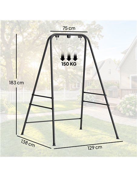 Outsunny Hammock Chair Stand Only, 150KG Load Capacity, for Indoor Outdoor, Black - pic 182725 | FastDaddyshop