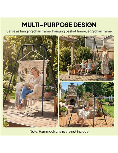 Outsunny Hammock Chair Stand Only, 150KG Load Capacity, for Indoor Outdoor, Black - pic 182726 | FastDaddyshop