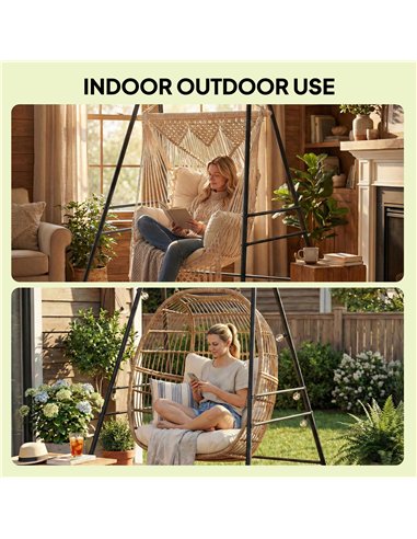 Outsunny Hammock Chair Stand Only, 150KG Load Capacity, for Indoor Outdoor, Black