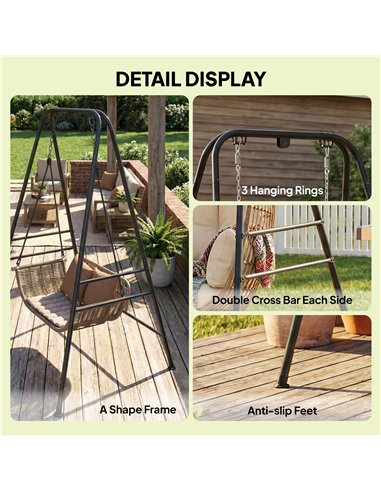 Outsunny Hammock Chair Stand Only, 150KG Load Capacity, for Indoor Outdoor, Black