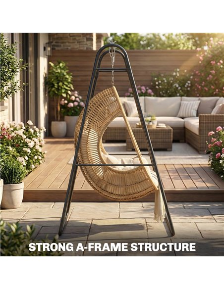 Outsunny Hammock Chair Stand Only 150KG Load Capacity for Indoor Outdoor, Black - pic 182735 | FastDaddyshop