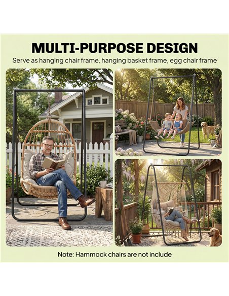 Outsunny Hammock Chair Stand Only 150KG Load Capacity for Indoor Outdoor, Black - pic 182736 | FastDaddyshop